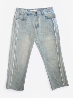 🩵Nokwal Relaxed Light Blue Side-Fray Jeans